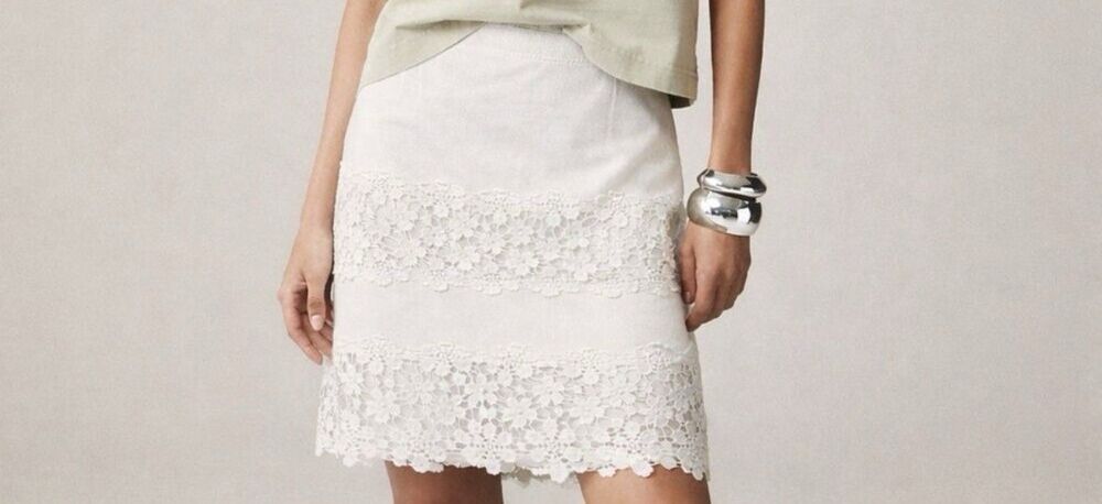 J.Crew Ivory White Lace Daisy Mini Skirt Women’s 14 Cotton Zipper Coquette